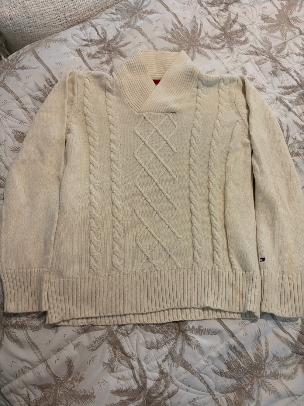 Tommy Hilfiger Womens Cream Cable-Knit Shawl Collar Sweater